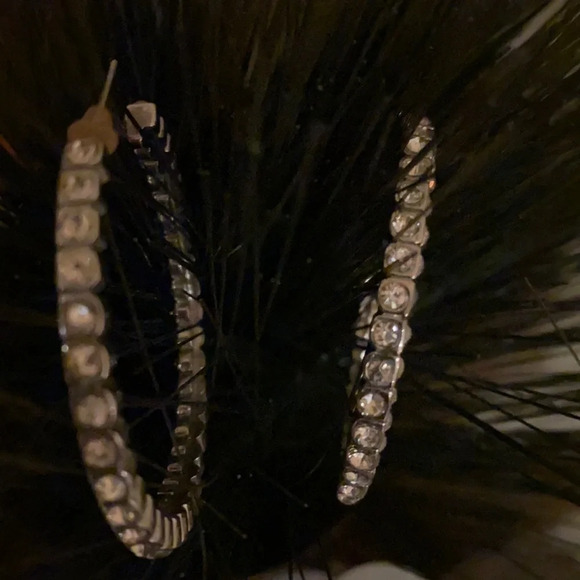 Faux bling rhinestone fashion hoops earrings - Picture 5 of 12